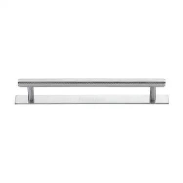 Click Here To Enlarge This Photo Of PL4458 160-SC Heritage Brass Cabinet Pull Knurled Design with Plate 160mm ctc Satin Chrome Finish