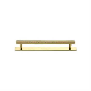 Click Here To Enlarge This Photo Of PL4458 96-PB Heritage Brass Cabinet Pull Knurled Design with Plate 96mm ctc Polished Brass Finish