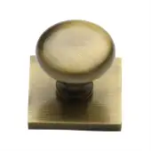 SQ113-AT Heritage Brass Cabinet Knob Victorian Round Design with Square Backplate 32mm Antique Brass finish