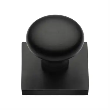 Click Here To Enlarge This Photo Of SQ113-BKMT Heritage Brass Cabinet Knob Victorian Round Design with Square Backplate 32mm Matt Black finish