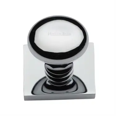 Click Here To Enlarge This Photo Of SQ113-PC Heritage Brass Cabinet Knob Victorian Round Design with Square Backplate 32mm Polished Chrome finish