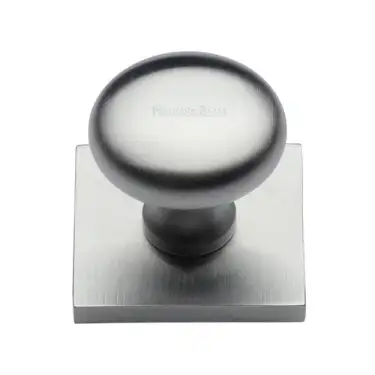 Click Here To Enlarge This Photo Of SQ113-SC Heritage Brass Cabinet Knob Victorian Round Design with Square Backplate 32mm Satin Chrome finish