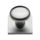 SQ113-SC Heritage Brass Cabinet Knob Victorian Round Design with Square Backplate 32mm Satin Chrome finish