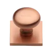 SQ113-SRG Heritage Brass Cabinet Knob Victorian Round Design with Square Backplate 32mm Satin Rose Gold finish