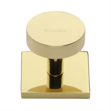 Click Here To Enlarge This Photo Of SQ3880-PB Heritage Brass Cabinet Knob Disc Design with Square Backplate 32mm Polished Brass finish