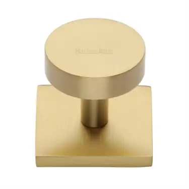 Click Here To Enlarge This Photo Of SQ3880-SB Heritage Brass Cabinet Knob Disc Design with Square Backplate 32mm Satin Brass finish