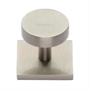 Click Here To Enlarge This Photo Of SQ3880-SN Heritage Brass Cabinet Knob Disc Design with Square Backplate 32mm Satin Nickel finish