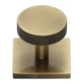 SQ3884-AT Heritage Brass Cabinet Knob Disc Knurled Design with Square Backplate 32mm Antique Brass finish