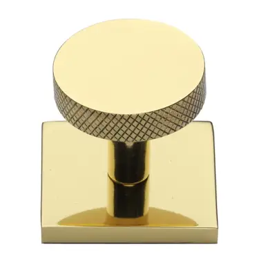 Click Here To Enlarge This Photo Of SQ3884-PB Heritage Brass Cabinet Knob Disc Knurled Design with Square Backplate 32mm Polished Brass finish