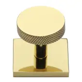 SQ3884-PB Heritage Brass Cabinet Knob Disc Knurled Design with Square Backplate 32mm Polished Brass finish