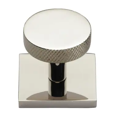 Click Here To Enlarge This Photo Of SQ3884-PNF Heritage Brass Cabinet Knob Disc Knurled Design with Square Backplate 32mm Polished Nickel finish