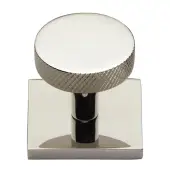SQ3884-PNF Heritage Brass Cabinet Knob Disc Knurled Design with Square Backplate 32mm Polished Nickel finish