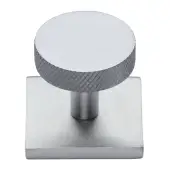 SQ3884-SC Heritage Brass Cabinet Knob Disc Knurled Design with Square Backplate 32mm Satin Chrome finish