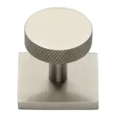SQ3884-SN Heritage Brass Cabinet Knob Disc Knurled Design with Square Backplate 32mm Satin Nickel finish