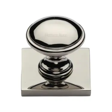 Click Here To Enlarge This Photo Of SQ3950-PNF Heritage Brass Cabinet Knob Domed Design with Square Backplate 32mm Polished Nickel finish