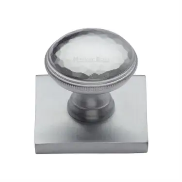 Click Here To Enlarge This Photo Of SQ4545-SC Heritage Brass Cabinet Knob Diamond Cut Design with Square Backplate 32mm Satin Chrome finish
