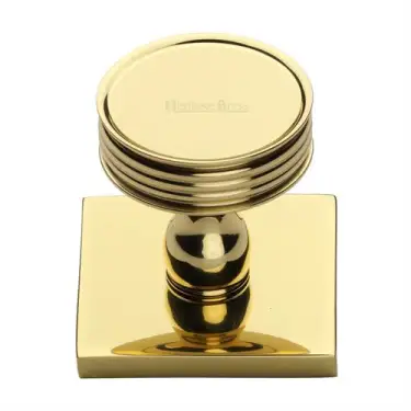 Click Here To Enlarge This Photo Of SQ4547-PB Heritage Brass Cabinet Knob Venetian Design with Square Backplate 32mm Polished Brass finish