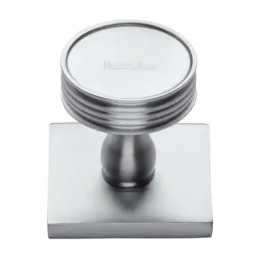 Click Here To Enlarge This Photo Of SQ4547-SC Heritage Brass Cabinet Knob Venetian Design with Square Backplate 32mm Satin Chrome finish