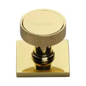 SQ4648-PB Heritage Brass Cabinet Knob Florence Knurled Design with Square Backplate 32mm Polished Brass finish