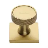SQ4648-SB Heritage Brass Cabinet Knob Florence Knurled Design with Square Backplate 32mm Satin Brass finish