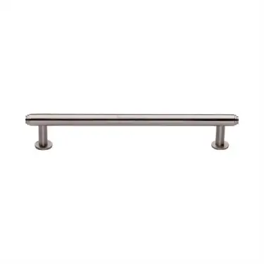 Click Here To Enlarge This Photo Of V4411 160-SN Heritage Brass Cabinet Pull Step Design with 16mm Rose 160mm ctc Satin Nickel finish