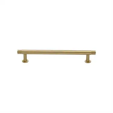 Click Here To Enlarge This Photo Of V4447 128-SB Heritage Brass Cabinet Pull Contour Design with 16mm Rose 128mm ctc Satin Brass finish