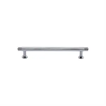 Click Here To Enlarge This Photo Of V4447 96-PC Heritage Brass Cabinet Pull Contour Design with 16mm Rose 96mm ctc Polished Chrome finish