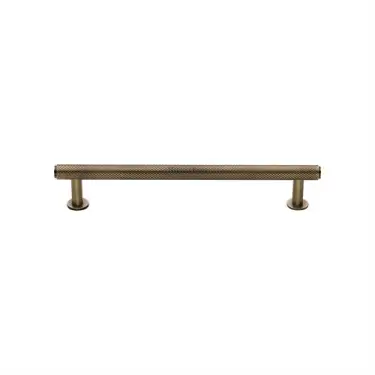 Click Here To Enlarge This Photo Of V4459 128-AT Heritage Brass Cabinet Pull Knurled Design with 16mm Rose 128mm ctc Antique Brass finish
