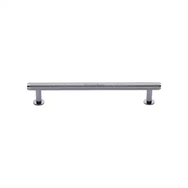 Click Here To Enlarge This Photo Of V4459 128-PC Heritage Brass Cabinet Pull Knurled Design with 16mm Rose 128mm ctc Polished Chrome finish