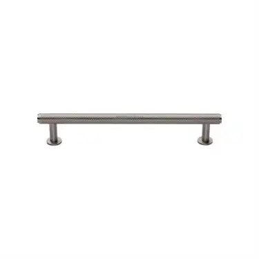 Click Here To Enlarge This Photo Of V4459 128-SN Heritage Brass Cabinet Pull Knurled Design with 16mm Rose 128mm ctc Satin Nickel finish