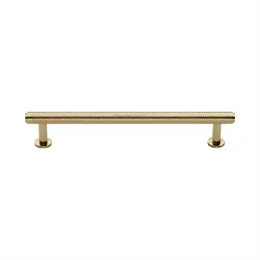 Click Here To Enlarge This Photo Of V4459 160-PB Heritage Brass Cabinet Pull Knurled Design with 16mm Rose 160mm ctc Polished Brass finish