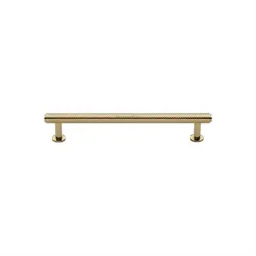 Click Here To Enlarge This Photo Of V4459 96-PB Heritage Brass Cabinet Pull Knurled Design with 16mm Rose 96mm ctc Polished Brass finish