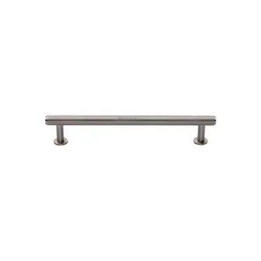 Click Here To Enlarge This Photo Of V4459 96-SN Heritage Brass Cabinet Pull Knurled Design with 16mm Rose 96mm ctc Satin Nickel finish