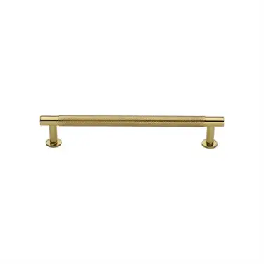 Click Here To Enlarge This Photo Of V4462 128-PB Heritage Brass Cabinet Pull Partial Knurled Design with 16mm Rose 128mm ctc Polished Brass finish
