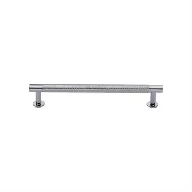 Click Here To Enlarge This Photo Of V4462 128-PC Heritage Brass Cabinet Pull Partial Knurled Design with 16mm Rose 128mm ctc Polished Chrome finish