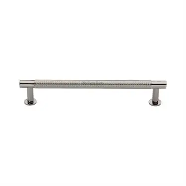 Click Here To Enlarge This Photo Of V4462 160-PNF Heritage Brass Cabinet Pull Partial Knurled Design with 16mm Rose 160mm ctc Polished Nickel finish