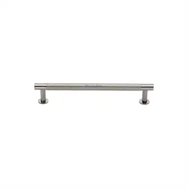 Click Here To Enlarge This Photo Of V4462 96-PNF Heritage Brass Cabinet Pull Partial Knurled Design with 16mm Rose 96mm ctc Polished Nickel finish