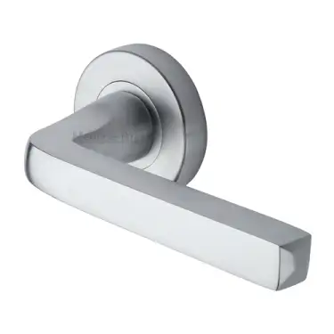 Click Here To Enlarge This Photo Of V8300-SC Heritage Brass Alessa Door Handle on Round Rose Satin Chrome finish