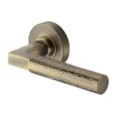 HAM2259-AT Heritage Brass Door Handle Lever on Rose Hammered Bauhaus Design Antique Brass Finish