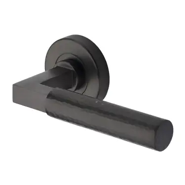 Click Here To Enlarge This Photo Of HAM2259-MB Heritage Brass Door Handle Lever on Rose Hammered Bauhaus Design Matt Bronze Finish