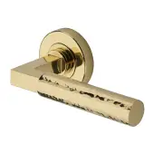HAM2259-PB Heritage Brass Door Handle Lever on Rose Hammered Bauhaus Design Polished Brass Finish