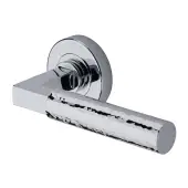 HAM2259-PC Heritage Brass Door Handle Lever on Rose Hammered Bauhaus Design Polished Chrome Finish