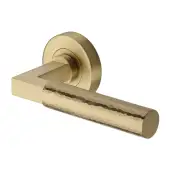 HAM2259-SB Heritage Brass Door Handle Lever on Rose Hammered Bauhaus Design Satin Brass Finish