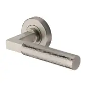 HAM2259-SN Heritage Brass Door Handle Lever on Rose Hammered Bauhaus Design Satin Nickel Finish