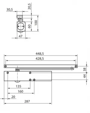 Click Here To Enlarge This Photo Of GEZE TS5000L Silver Power Size 2-6 Guide Rail Overhead Door Closer for opposite hinge side fitting