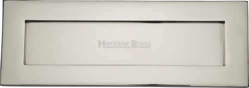 Click Here To Enlarge This Photo Of V850 356-PNF Heritage Brass Letterplate 14" x 4 ½" Polished Nickel Finish