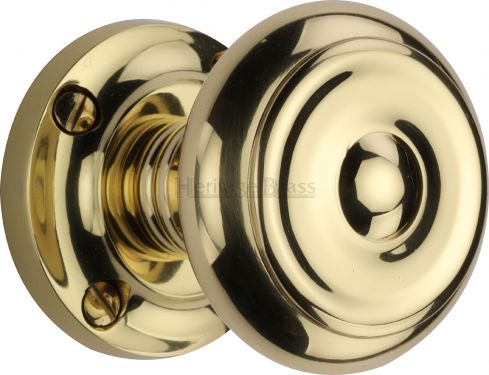 Click Here To Enlarge This Photo Of V872-PB Heritage Brass Mortice Knob on Rose Aylesbury Design Polished Brass Finish