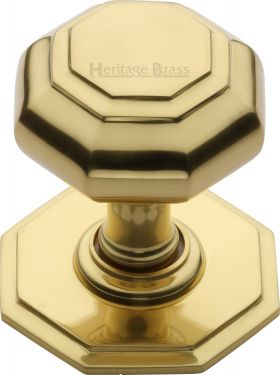 Click Here To Enlarge This Photo Of V890-PB Heritage Brass Octagon Centre Door Knob 3" Polished Brass Finish
