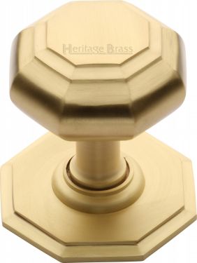 Click Here To Enlarge This Photo Of V890-SB Heritage Brass Octagon Centre Door Knob 3" Satin Brass Finish
