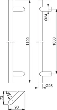 Click Here To Enlarge This Photo Of AR3625&sol;1000BB-CR-GD Hoppe 25mm x 1000mm Cranked T Bar Pull Handle &lpar;Back to Back Fixings For Glass Doors&rpar; - Satin Stainless Steel &lpar;87141888&rpar;
